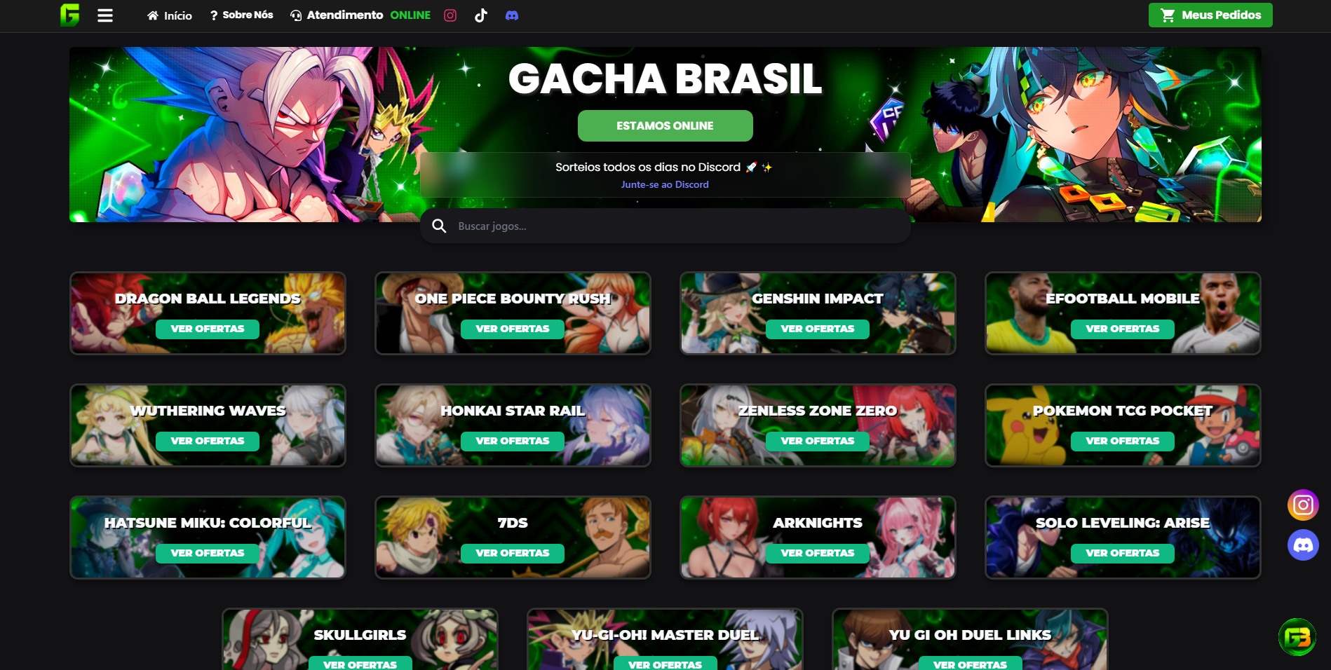 Screenshot do site Gacha Brasil